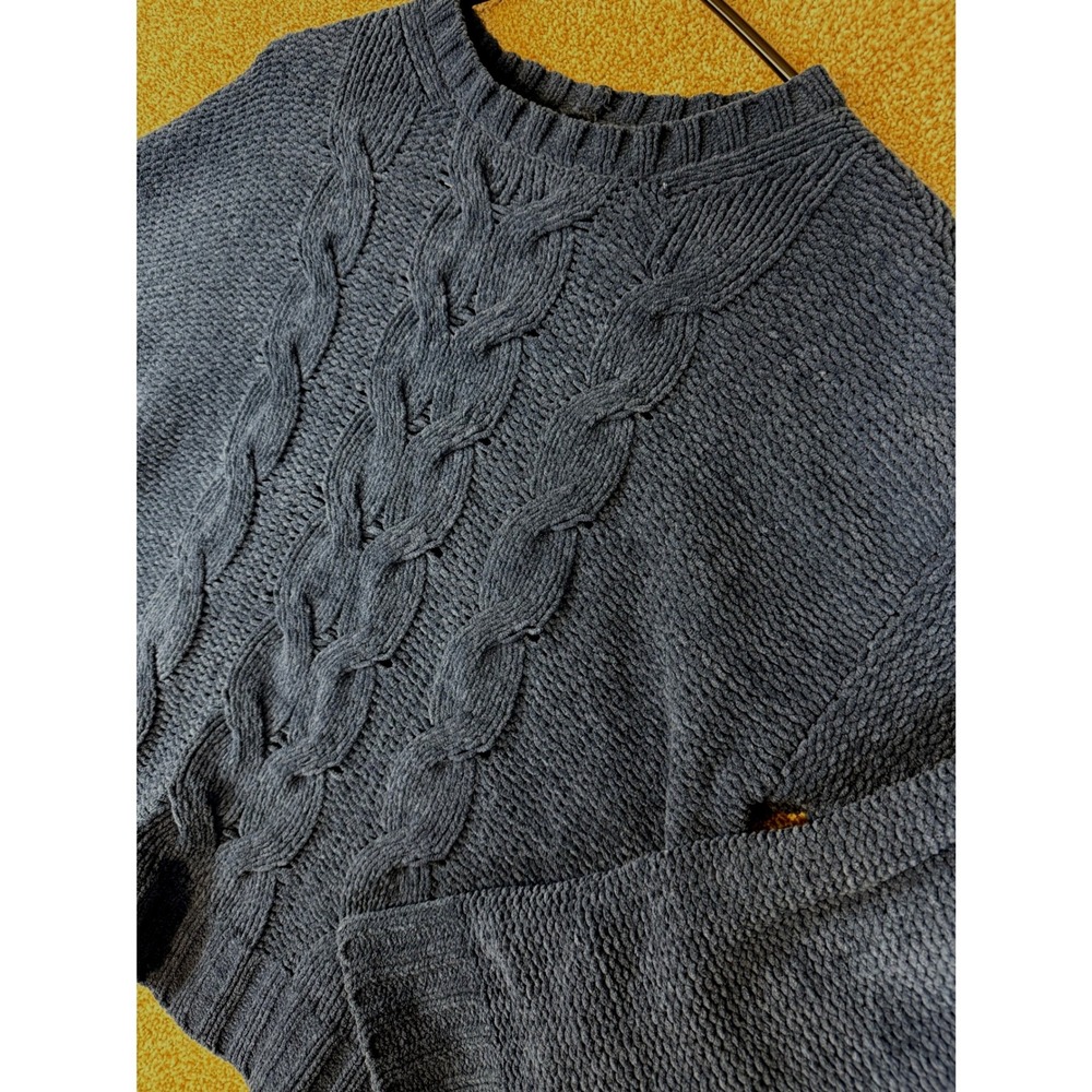 American Eagle Womens Navy Blue Chenille Cable Knit Sweater Crewneck Medium M - Picture 8 of 11